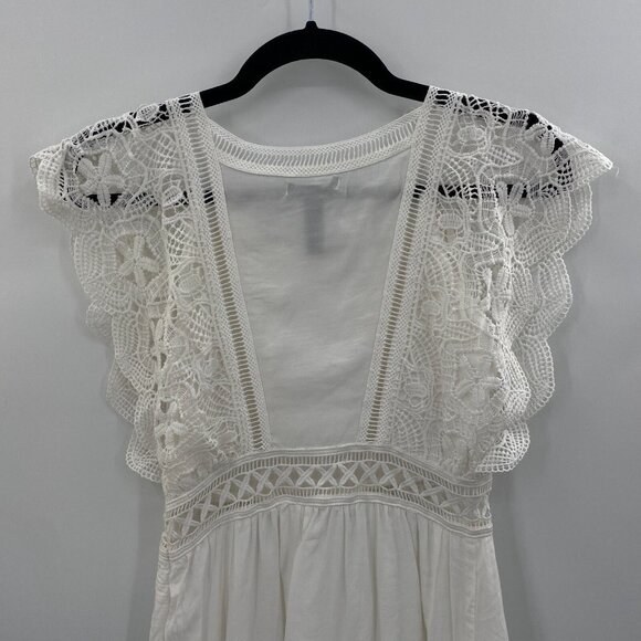 Aqua Dress Womens‎ XS White Cotton Polyester Crochet Cap Sleeves Boho Hippie - Picture 7 of 8